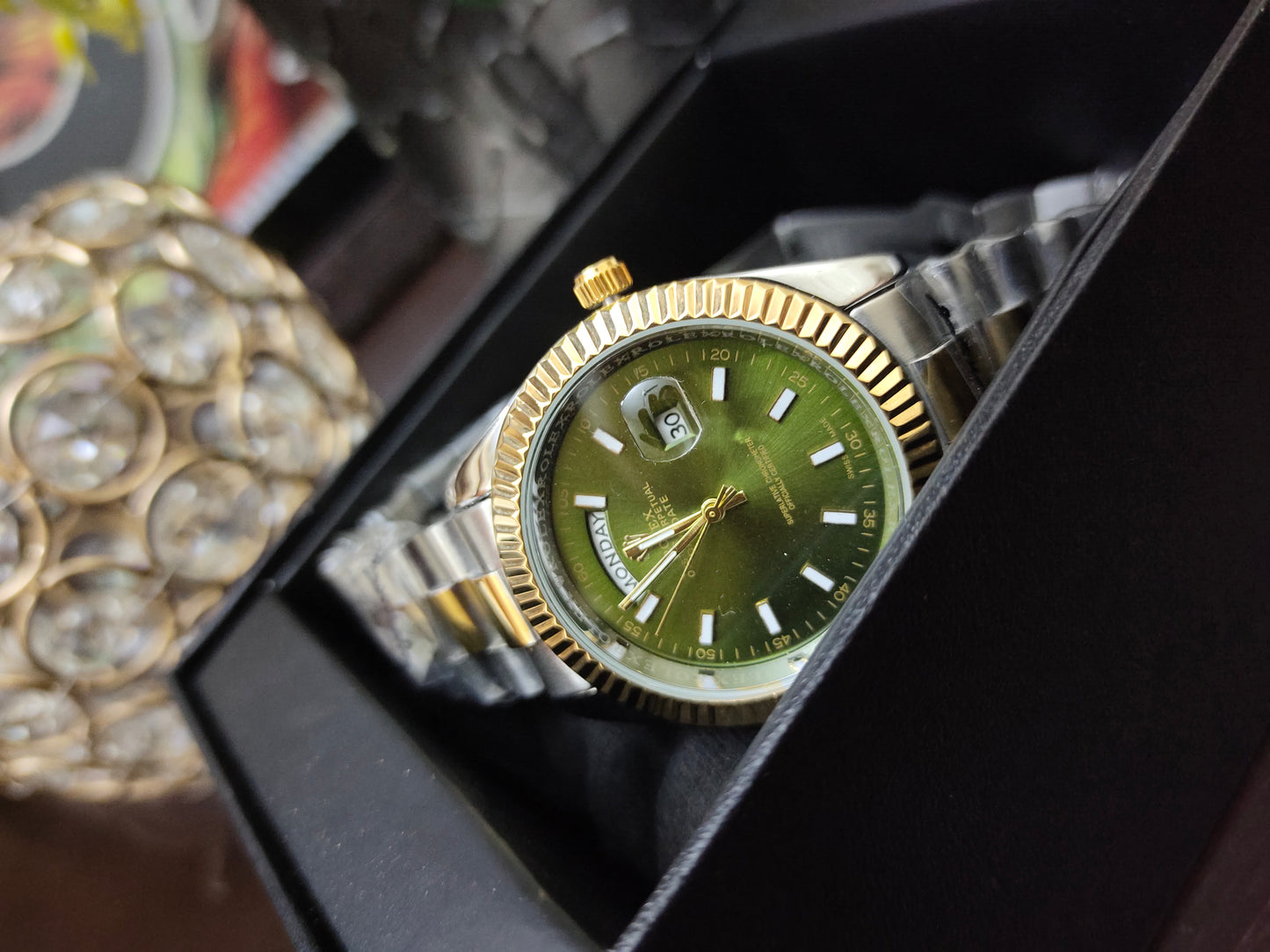 AA RX Day & Date ( Two Tone Inner Olive Green)